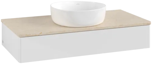 VILLEROY BOCH Toaletní stolek Antao, 1 zásuvka, 1000 x 190 x 500 mm, přední strana bez konstrukce, lesklý bílý lak / Botticino #K09013GF