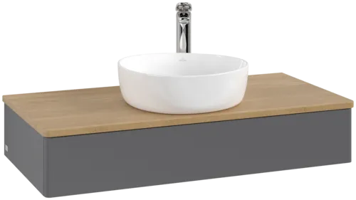 VILLEROY BOCH Toaletní skříňka Antao, 1 zásuvka, 1000 x 190 x 500 mm, přední strana bez konstrukce, antracitový matný lak / medový dub #K09051GK