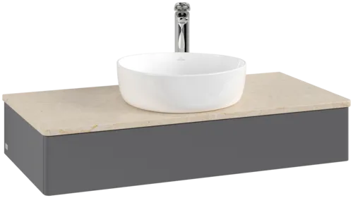 VILLEROY BOCH Toaletní skříňka Antao, 1 zásuvka, 1000 x 190 x 500 mm, přední strana bez konstrukce, antracitový matný lak / Botticino #K09053GK