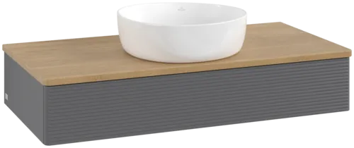 VILLEROY BOCH Toaletní skříňka Antao, 1 zásuvka, 1000 x 190 x 500 mm, přední strana s konstrukcí, antracitový matný lak / medový dub #K09111GK
