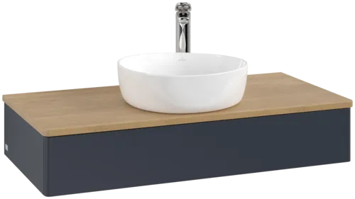 VILLEROY BOCH Toaletní skříňka Antao, 1 zásuvka, 1000 x 190 x 500 mm, přední strana bez konstrukce, Midnight Blue Matt Lacquer / Honey Oak #K09051HG