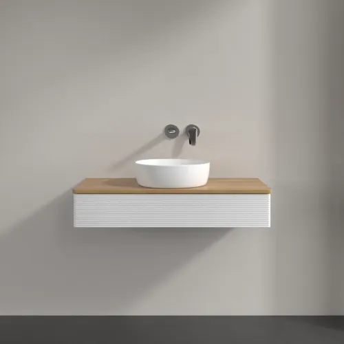 VILLEROY BOCH Toaletní skříňka Antao, 1 zásuvka, 1000 x 190 x 500 mm, strukturované čelo, lesklý bílý lak / medový dub #K09111GF, obrázek 3