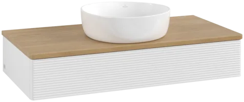 VILLEROY BOCH Toaletní skříňka Antao, 1 zásuvka, 1000 x 190 x 500 mm, strukturované čelo, lesklý bílý lak / medový dub #K09111GF