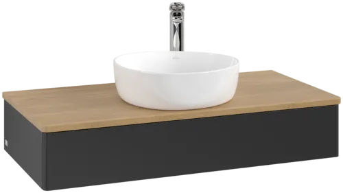VILLEROY BOCH Toaletní stolek Antao, 1 zásuvka, 1000 x 190 x 500 mm, přední strana bez konstrukce, černý matný lak / medový dub #K09051PD