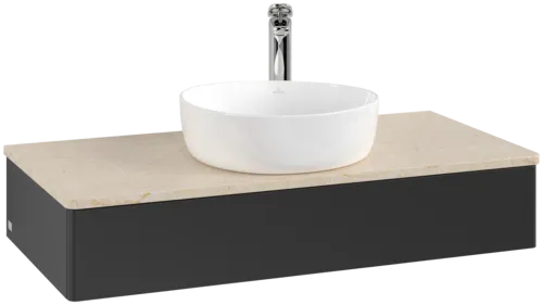 VILLEROY BOCH Toaletní stolek Antao, 1 zásuvka, 1000 x 190 x 500 mm, přední strana bez konstrukce, černý matný lak / Botticino #K09053PD