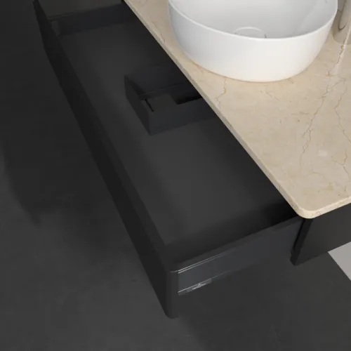 VILLEROY BOCH Toaletní stolek Antao, 1 zásuvka, 1000 x 190 x 500 mm, přední strana bez konstrukce, černý matný lak / Botticino #K09053PD, obrázek 7