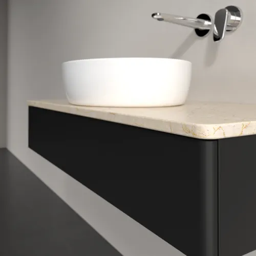 VILLEROY BOCH Toaletní stolek Antao, 1 zásuvka, 1000 x 190 x 500 mm, přední strana bez konstrukce, černý matný lak / Botticino #K09013PD, obrázek 5