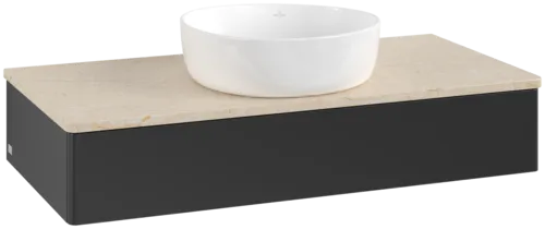 VILLEROY BOCH Toaletní stolek Antao, 1 zásuvka, 1000 x 190 x 500 mm, přední strana bez konstrukce, černý matný lak / Botticino #K09013PD