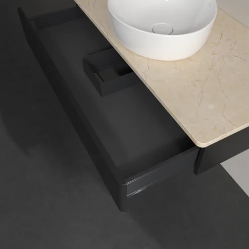 VILLEROY BOCH Toaletní stolek Antao, 1 zásuvka, 1000 x 190 x 500 mm, přední strana bez konstrukce, černý matný lak / Botticino #K09013PD, obrázek 6
