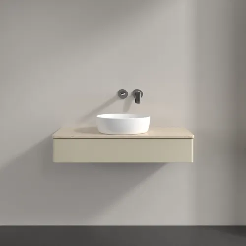 VILLEROY BOCH Toaletní skříňka Antao, 1 zásuvka, 1000 x 190 x 500 mm, přední strana bez konstrukce, Silk Grey Matt Lacquer / Botticino #K09013HJ, obrázek 3