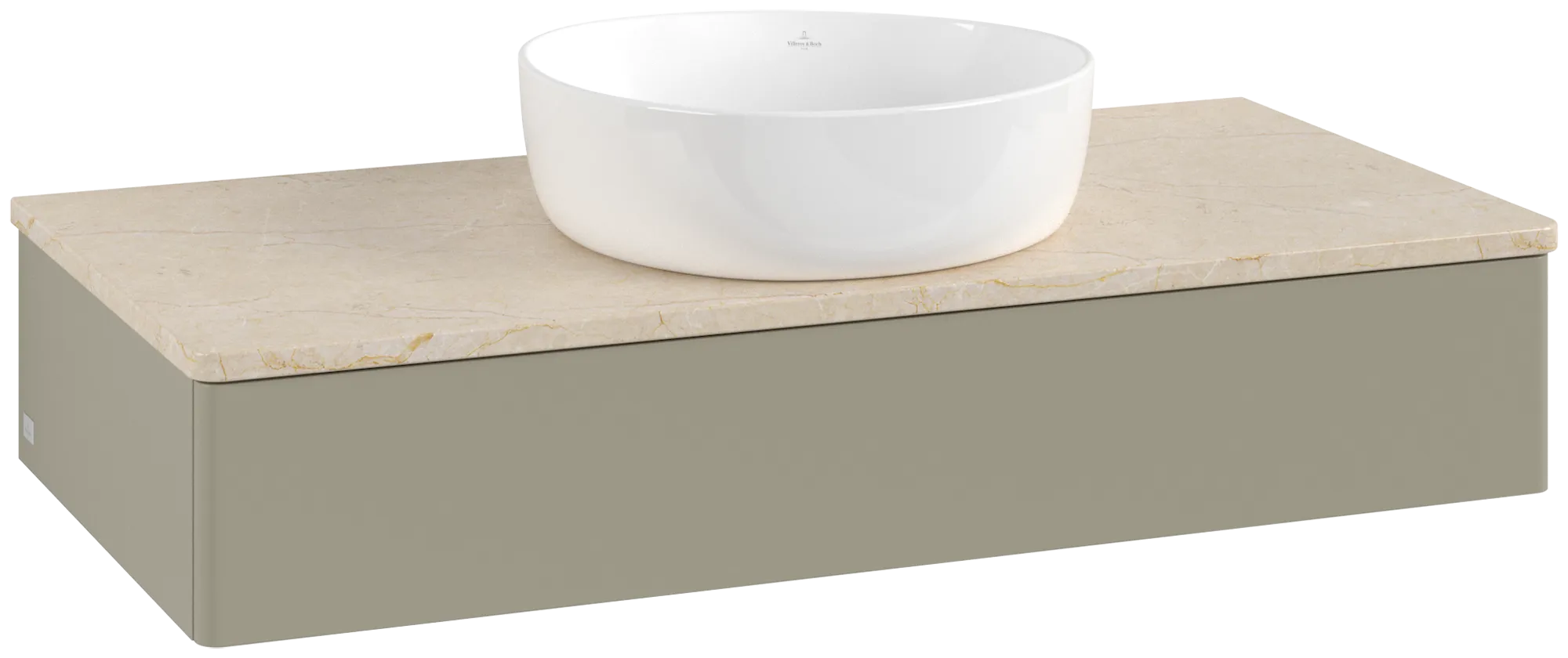 VILLEROY BOCH Toaletní stolek Antao, 1 zásuvka, 1000 x 190 x 500 mm, přední strana bez konstrukce, Stone Grey Matt Lacquer / Botticino #K09013HK