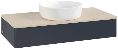 VILLEROY BOCH Toaletní stolek Antao, 1 zásuvka, 1000 x 190 x 500 mm, přední strana bez konstrukce, Midnight Blue Matt Lacquer / Botticino #K09013HG