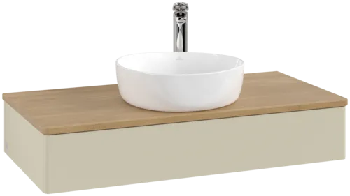 VILLEROY BOCH Toaletní skříňka Antao, 1 zásuvka, 1000 x 190 x 500 mm, přední strana bez konstrukce, hedvábně šedý matný lak / medový dub #K09051HJ