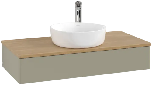 VILLEROY BOCH Toaletní skříňka Antao, 1 zásuvka, 1000 x 190 x 500 mm, přední strana bez konstrukce, Stone Grey Matt Lacquer / Honey Oak #K09051HK