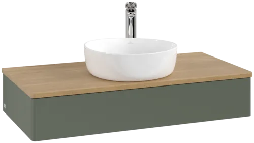 VILLEROY BOCH Antao toaletní skříňka, 1 zásuvka, 1000 x 190 x 500 mm, přední strana bez konstrukce, Leaf Green Matt Lacquer / Honey Oak #K09051HL
