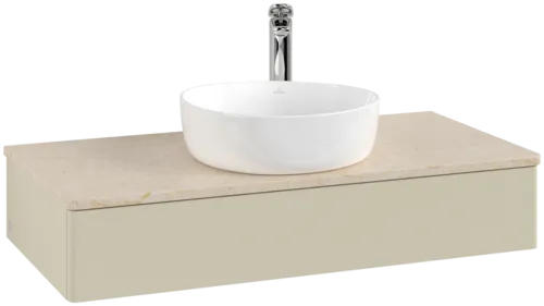 VILLEROY BOCH Toaletní skříňka Antao, 1 zásuvka, 1000 x 190 x 500 mm, přední strana bez konstrukce, Silk Grey Matt Lacquer / Botticino #K09053HJ
