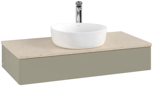 VILLEROY BOCH Toaletní stolek Antao, 1 zásuvka, 1000 x 190 x 500 mm, přední strana bez konstrukce, Stone Grey Matt Lacquer / Botticino #K09053HK