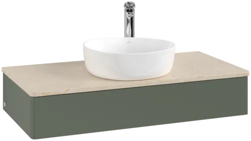 VILLEROY BOCH Antao toaletní skříňka, 1 zásuvka, 1000 x 190 x 500 mm, přední strana bez konstrukce, Leaf Green Matt Lacquer / Botticino #K09053HL