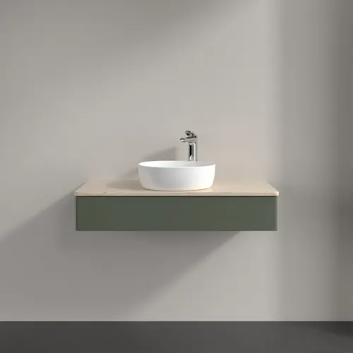 VILLEROY BOCH Antao toaletní skříňka, 1 zásuvka, 1000 x 190 x 500 mm, přední strana bez konstrukce, Leaf Green Matt Lacquer / Botticino #K09053HL, obrázek 3