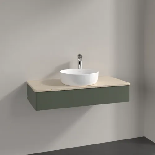 VILLEROY BOCH Antao toaletní skříňka, 1 zásuvka, 1000 x 190 x 500 mm, přední strana bez konstrukce, Leaf Green Matt Lacquer / Botticino #K09053HL, obrázek 2