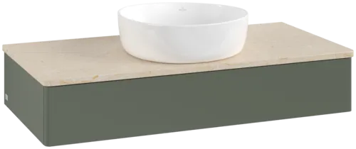 VILLEROY BOCH Antao toaletní skříňka, 1 zásuvka, 1000 x 190 x 500 mm, přední strana bez konstrukce, Leaf Green Matt Lacquer / Botticino #K09013HL