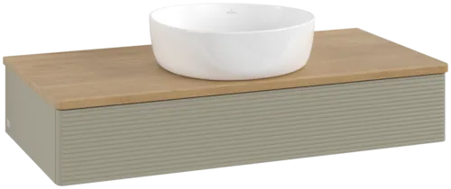 VILLEROY BOCH Toaletní skříňka Antao, 1 zásuvka, 1000 x 190 x 500 mm, přední strana s konstrukcí, Stone Grey Matt Lacquer / Honey Oak #K09111HK