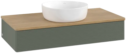 VILLEROY BOCH Toaletní skříňka Antao, 1 zásuvka, 1000 x 190 x 500 mm, přední strana s konstrukcí, Leaf Green Matt Lacquer / Honey Oak #K09111HL