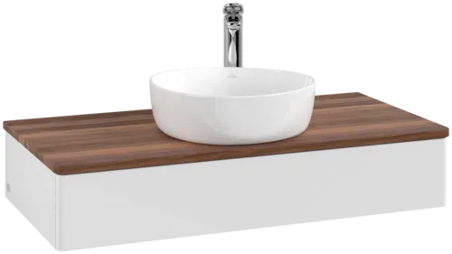 VILLEROY BOCH Toaletní skříňka Antao, 1 zásuvka, 1000 x 190 x 500 mm, přední strana bez konstrukce, lesklý bílý lak / teplý ořech #K09052GF