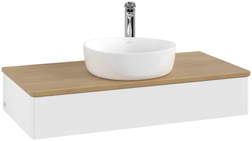 VILLEROY BOCH Toaletní stolek Antao, 1 zásuvka, 1000 x 190 x 500 mm, přední strana bez konstrukce, bílý matný lak / medový dub #K09051MT