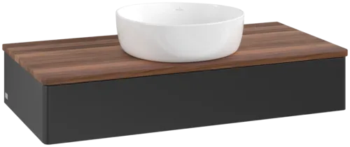 VILLEROY BOCH Toaletní stolek Antao, 1 zásuvka, 1000 x 190 x 500 mm, přední strana bez konstrukce, černý matný lak / teplý ořech #K09012PD