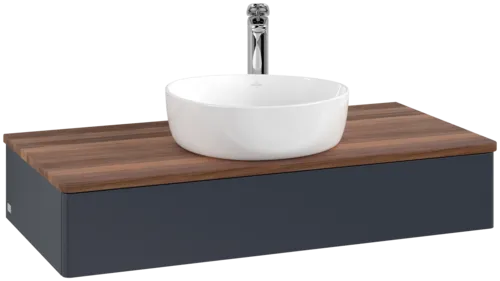 VILLEROY BOCH Toaletní skříňka Antao, 1 zásuvka, 1000 x 190 x 500 mm, přední strana bez konstrukce, půlnočně modrý matný lak / teplý ořech #K09052HG