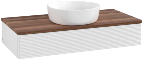 VILLEROY BOCH Toaletní skříňka Antao, 1 zásuvka, 1000 x 190 x 500 mm, strukturované čelo, lesklý bílý lak / teplý ořech #K09112GF