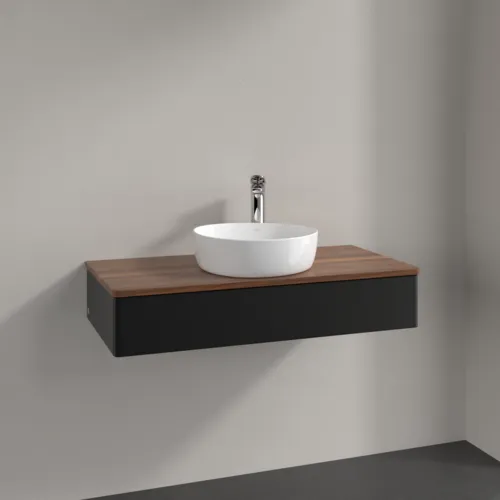 VILLEROY BOCH Toaletní stolek Antao, 1 zásuvka, 1000 x 190 x 500 mm, přední strana bez konstrukce, černý matný lak / teplý ořech #K09052PD, obrázek 2