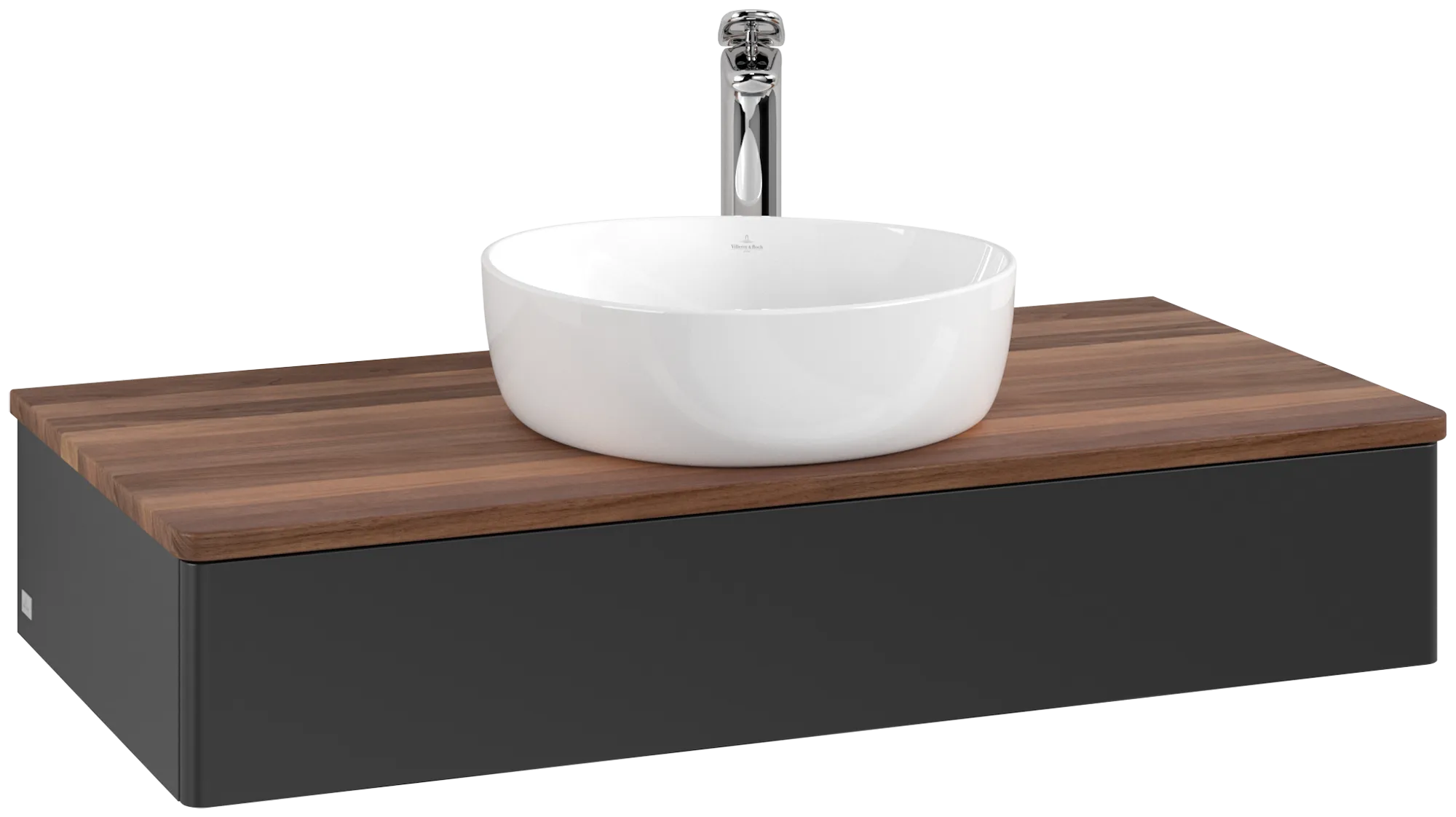 VILLEROY BOCH Toaletní stolek Antao, 1 zásuvka, 1000 x 190 x 500 mm, přední strana bez konstrukce, černý matný lak / teplý ořech #K09052PD