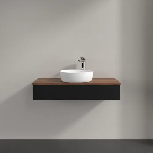 VILLEROY BOCH Toaletní stolek Antao, 1 zásuvka, 1000 x 190 x 500 mm, přední strana bez konstrukce, černý matný lak / teplý ořech #K09052PD, obrázek 3