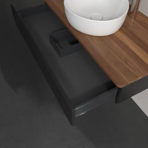 VILLEROY BOCH Toaletní stolek Antao, 1 zásuvka, 1000 x 190 x 500 mm, přední strana bez konstrukce, černý matný lak / teplý ořech #K09052PD, obrázek 6