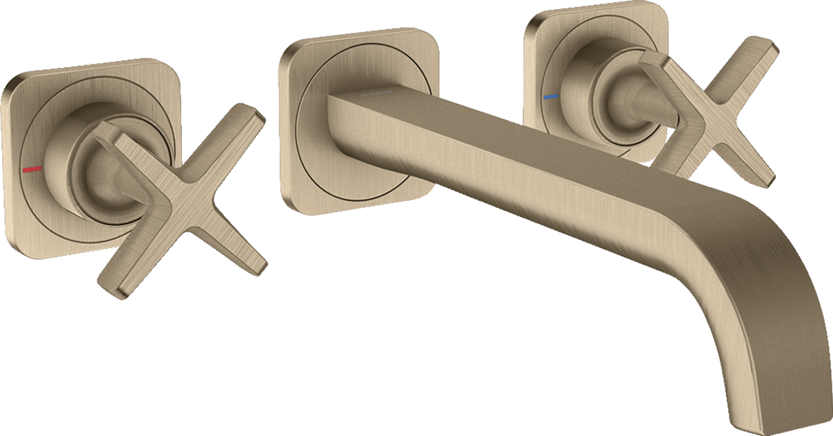HANSGROHE AXOR Citterio E 3-hole basin mixer for concealed installation wall-mounted with spout 220 mm and escutcheons Brushed Nickel 36107820