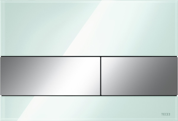 TECE TECEsquare toilet flush plate dual-flush system, polished mint green glass, bright chrome buttons 9240805