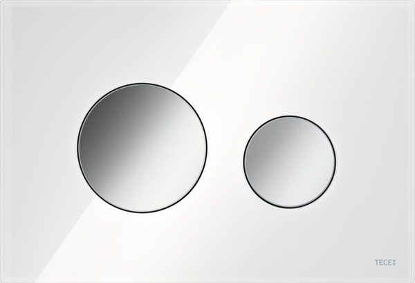 TECE TECEloop toilet flush plate dual-flush system, polishd white glass, bright chrome buttons #9240660
