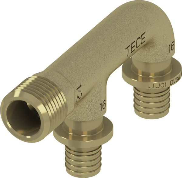 TECE TECEflex U valve connector pressure-loss optimised dimension 16 x 16 x R 1/2", silicon bronze #708608