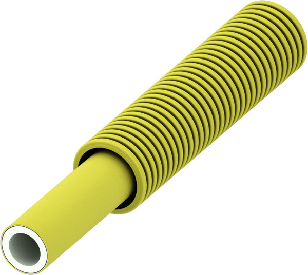 TECE TECEflex multi-layer composite pipe PE-Xc/AI/PE-RT, yellow, in yellow corrugated sheath pipe, dim. 25, 26 x 4.0 mm, roll #782025