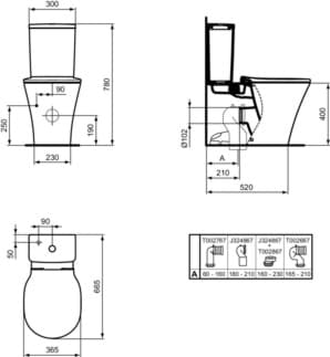 IDEAL STANDARD CONNECT AIR - Podlahové kombinované WC 360x650x400 mm v bílé barvě, horizontální odtok - technologie splachování AquaBlade, IdealPlus #E0137MA - Bílá (Alpine) s Ideal Plus, obrázek 8