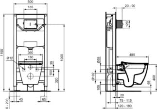 IDEAL STANDARD I.LIFE S - Závěsné WC 355x480x335 mm v bílé lesklé barvě, plné splachování CL1 3,9 - 6 l/min, horizontální odtok - CL1, CL2, EasyFix+, bezokrajová splachovací technologie RimLS+, prostorově úsporné WC #T459201 - Bílá (Alpine), obrázek 7