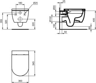 IDEAL STANDARD BLEND CURVE - Závěsný WC balíček 360x540x375 mm v bílé lesklé barvě, plné splachování CL1 4,5 - 6 l/min, horizontální odtok - CL1, CL2, technologie splachování bez okrajů RimLS+, SoftClosing WC #T520601 - bílá (Alpine), obrázek 3