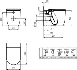 IDEAL STANDARD BLEND CURVE - stojící klozet (otevřená záda) 355x560x400 mm v bílém saténovém provedení, plné splachování CL1 3,9 - 6 l/min, horizontální odtok - CL1, CL2, technologie splachování AquaBlade #T3751V1 - Silk white, obrázek 6