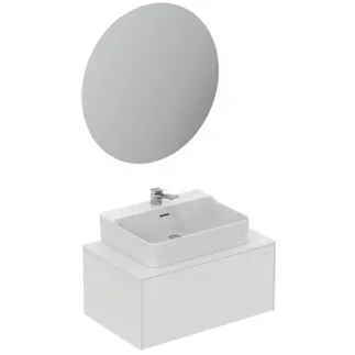 IDEAL STANDARD CONCA - nábytková sestava 802x505x591 mm, svislá vzdálenost 132 mm od středu výtoku, matně bíle lakovaná, 5 l/min (3 bary), 1 otvor pro baterii, s přepadem, s výsuvným odpadem, 1 zásuvka - bez rukojeti, perlátor, síťový provoz, otevírání tlačítkem, SoftClosing, FirmaFlow, dřevo z udržitelných zdrojů #T4634Y1 - matně bílá