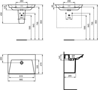 IDEAL STANDARD LDV - Nábytkové umyvadlo 660x470x145 mm v bílé barvě, bez otvoru pro baterii, s přepadem - IdealPlus #E2700MA - White (Alpine) s Ideal Plus, obrázek 5