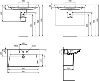 IDEAL STANDARD LDV - Nábytkové umyvadlo 860x470x145 mm v bílém lesku, 3 otvory pro baterii, s přepadem #E267601 - Bílá (Alpine), obrázek 5