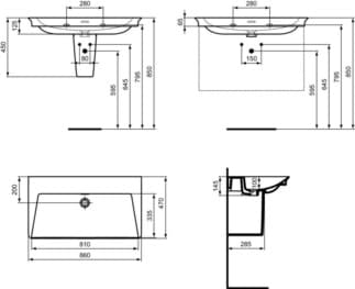 IDEAL STANDARD LDV - Nábytkové umyvadlo 860x470x145 mm v bílém lesku, bez otvoru pro baterii, s přepadem #E270101 - Bílá (Alpine), obrázek 5