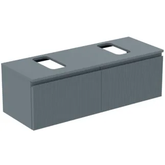 IDEAL STANDARD FINESSE - toaletní skříňka 1202x440x388 mm v jasanově modré matné barvě, 2 zásuvky - bez úchytky, s plným výsuvem, SoftClosing, předem smontovaná, dřevo z udržitelných zdrojů #E3475UQ
